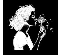 une femme soufflant des pissenlits dans sa main Stickers muraux 67.2x67.7cm Étanche Blanc