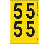 Une feuille numérotée - 5 - Hauteur des chiffres : 108 mm - 300 x 200 mm - Vinyle adhésif jaune