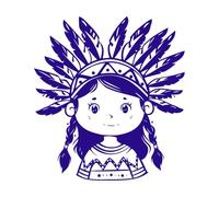 une fille de dessin animé portant une coiffe indienne Stickers muraux 54.6x59.4cm Embellissement mural Bleu foncé