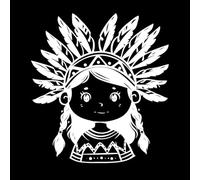 une fille de dessin animé portant une coiffe indienne Stickers muraux 54.6x59.4cm Installation facile Blanc