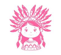 une fille de dessin animé portant une coiffe indienne Stickers muraux en vinyle 54.6x59.4cm Ne se décolle pas Rose