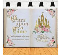 Une fois sur un temps Toile de fond rose floral Château d'or Princesse Conte de fées Décoration de fête d'anniversaire Filles Première fête d'anniversaire Photobooth Toile de fond Fournitures Décorati