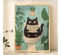 Une fresque murale amusante représentant un chat dans la salle de bain, associée à des plantes et des fleurs, est parfaite pour décorer les murs des salons et des chambres (60x90cm/sans cadre)