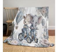 Une Girafe Éléphant À Vélo Couverture Polaire 150x200cm, Animaux De Dessin Animé Mignons Flanelle Couverture Polaire, Couvertures en Flanelle Confortable pour Aux Canapés Et Aux Lits Chaud Durable