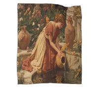 Une Grecque puise de l'eau à un puits de pierre dans un pot terre cuite Couverture Imprimée Chaude Douce Pour Camping Plein Air Couvre-lit Quatre Saisons Pour Chambre À Coucher 40x50inch(100x130cm)