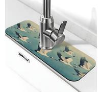 Une grue blanche s'envole dans le ciel - Tapis de robinet anti-éclaboussures pour robinet de cuisine, poignée de robinet, bac récupérateur d'égouttement pour salle de bain (38,1 x 14 cm)