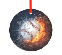 Une Image d'une Balle de Baseball dans l'eau et Le feu, Pendentif Rond en Verre, décoration Suspendue pour cheminée de Noël