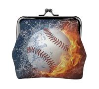Une Image d'une Balle de Baseball dans l'eau et Le feu,Porte-Monnaie en Cuir PU, Petit Portefeuille, Pochette à Monnaie avec Fermoir Baiser