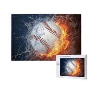 Une Image d'une Balle de Baseball dans l'eau et Le feu,Puzzle Familial en Bois de 1 000 pièces pour Adultes et Adolescents, décoration d'intérieur