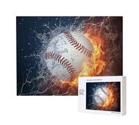 Une Image d'une Balle de Baseball dans l'eau et Le feu,Puzzle Familial en Bois de 500 pièces pour Adultes et Adolescents, décoration d'intérieur