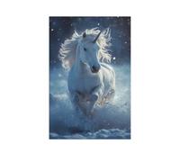 Une Licorne Blanche Dansant dans la Neige Bleue，Puzzle Personnalisé 1000 Pièces Bois Puzzle Adultes Adolescents Enfants Puzzle Jouets（75x50cm）-AK45