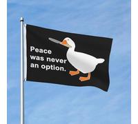 Une oie armée d'un couteau affirme que la paix n'a jamais été une option. Drapeau aux couleurs vives et résist