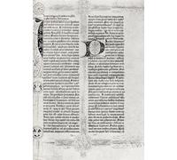 Une page de la Bible Mazarin. L'impression est attribuée à Gutenberg les grandes initiales et décoarations ajoutées à la main. Le texte est en latin et la page montrée provient de l'introduction de