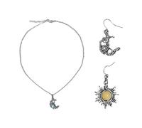Une paire de boucles d'oreilles, un collier, boucles d'oreilles en argent antique soleil et lune, boucles d'oreilles en pierre de lune, boucles d'oreilles pour femmes, alliage