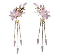 Une paire de chapeaux chinois pour robe hanfu long pompon fleur perles pinces à cheveux