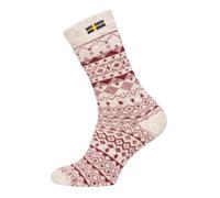 Une paire de chaussettes norvégiennes pour homme et femme Jacquard Suède Design scandinave Chaussettes douillettes en 80 % laine Chaussettes épaisses Hyggelig Chaud, Écru/bordeaux, 43-46