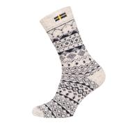 Une paire de chaussettes norvégiennes pour homme et femme Jacquard Suède Design scandinave Chaussettes douillettes en 80 % laine Chaussettes épaisses Hyggelig Chaud, Écru/bleu marine, 43-46