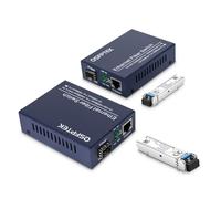 Une paire de convertisseurs de médias Gigabit Ethernet, 10/100/1000 Mbit/s pour réseaux Ethernet vers fibre, avec 2 modules SFP 1000Base-LX (1,25 Go/s, monomode, double LC, 1310 nm, 20 km)