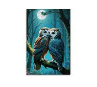 Une paire de hiboux sauvages animaux volants abstraits, poster d'art vintage, toile murale, décoration, esthétique, salon, chambre d'enfant, dortoir, café, salle de bain, convient pour chambre à