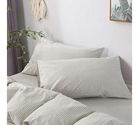 Une Paire de taies d'oreiller pour Femme au Foyer en Pur Coton - taies d'oreiller lavables en Machine faciles à entretenir-60 cm x 90 cm_Barre Verticale M