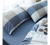 Une Paire de taies d'oreiller pour Femme au Foyer en Pur Coton - taies d'oreiller lavables en Machine faciles à entretenir-60 cm x 90 cm_Grande Grille Bleue et Blanche