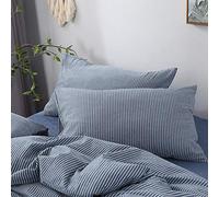 Une Paire de taies d'oreiller pour Femme au Foyer en Pur Coton - taies d'oreiller lavables en Machine faciles à entretenir-50 CM X 70 CM_Barres Verticales Bleues