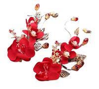 Une paire d'épingles à cheveux pour femme et fille Rouge Fleur Feuille Cristal Mariage