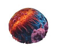 Une peinture dessinée à la main d'une cellule cancéreuse dans l'imprimé bonnet de douche réutilisable pour femmes bonnets de douche avec élastique double couche pour le bain des cheveux longs
