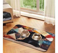 Une peinture d'un joli tapis d'alimentation pour chien et chat - En cuir absorbant - Imperméable - Pas de taches - Séchage rapide - Antidérapant - 60 x 40 cm