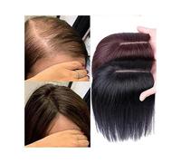 Une perruque chauve de dame, Extension capillaire naturelle for femme aux cheveux clairsemés, 20 cm, cheveux lisses sans frange(Black,9x14cm)
