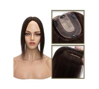 Une perruque chauve de dame, Postiche en cheveux naturels for femme de 15 à 45 cm, sans frange, 10 x 12 cm, base en soie injectée, à clipser, lisse(Darkest Brown,8inch)