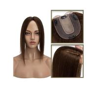 Une perruque chauve de dame, Postiche en cheveux naturels for femme de 15 à 45 cm, sans frange, 10 x 12 cm, base en soie injectée, à clipser, lisse(Medium Brown,8inch)