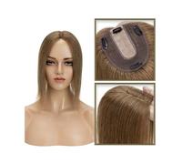 Une perruque chauve de dame, Postiche en cheveux naturels for femme de 15 à 45 cm, sans frange, 10 x 12 cm, base en soie injectée, à clipser, lisse(Light Brown,18inch)