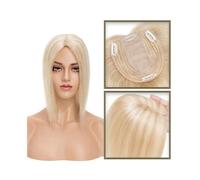 Une perruque chauve de dame, Postiche en cheveux naturels for femme de 15 à 45 cm, sans frange, 10 x 12 cm, base en soie injectée, à clipser, lisse(Ash Blonde+Bleach Blond,8inch)