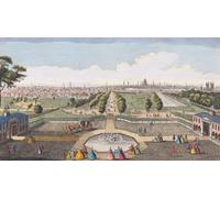 Une perspective de St. James's Park Londres Angleterre. Après une impression datée de 1752 d'après une œuvre de Jacques Rigaud. Publié par Robert Sayer. Colourisation ultérieure. Poster imprimé par