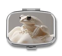Une petite boîte à pilules en forme de grenouille à 2 compartiments, pilulier portable avec miroir pour sac à main, voyage, mini organisateur de médicaments en métal pour vitamines, huile de poisson
