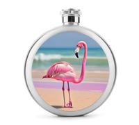 Une petite fiole à whisky portable en acier inoxydable avec flamant rose sur la plage, anti-fuite pour fête de mariage, témoin d'honneur, cadeau de demoiselle d'honneur - 150 ml