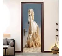 Une Photo D'Un Cheval Blanc Sticker Mural Porte 95x205 cm Autocollant Décoration - Poster de Porte Cheval Animal Résistant aux Rayures et aux Taches Stickers Muraux - Film Adhésif
