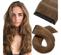 Une Piece Extension A Clip Cheveux Naturel 22"/55CM Extension de Cheveux A Clip Lisse Rajout Cheveux Humains Naturels Remy Human Hair - 6 Châtain Clair