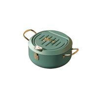 Une poêle à huile en acier inoxydable 304 avec un couvercle et la possibilité de mesurer la température de l'huile, une friteuse pour les frites de cuisine (vert, 24 cm)