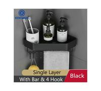 (une poutre noire) Accessoire de salle de bain Étagère d'angle en aluminium Panier triangulaire pour