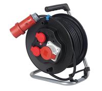 as - Schwabe enrouleur de câble CEE 20 m H07RN-F 5G2,5, IP44 extérieur avec 2 prises avec terre, 1 prise CEE 400 V 5 pôles, protection thermique, Made in Germany