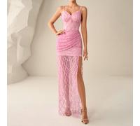 Une robe de soirée élégante rose pailletée Astony, robe de soirée maxi fendue transparente et sans bretelles sexy, parfaite pour le Nouvel An, la Saint-Valentin, le carnaval, les festivals de musique,