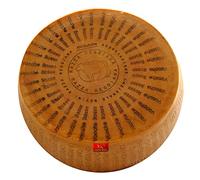 Une roue entière de Parmigiano Reggiano AOP "Vacche Rosse/Vache Rouge", 38 Kg, fait de 24 mois. Produit directement par le Consorzio Vacche Rosse (Étiquette Rouge)