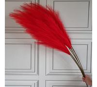 Une seule tige artificielle de pampa en herbe, grande tige de 115 cm de long, moelleuse, artificielle, couleur vive, décor de style fleur séchée (rouge vif)