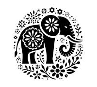 une silhouette saisissante d'un éléphant orné de motifs floraux et cachemire complexes Stickers muraux 67.2x70.2cm Personnalisation Noir