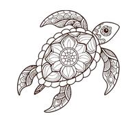 une tortue de mer avec une anse en coquillage aux motifs mandalas comprenant des formes florales et géométriques Stickers gravés 67.2x67.2cm Auto-adhésif Café
