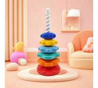 Une tour arc-en-ciel tournante empilable, embout de couleur, jouet éducatif pour enfants, jeu de formes et d'empilement, pour la rentrée scolaire, Halloween, Noël Tour Jenga arc-en-cielBlocs de couleu