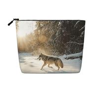 Une trousse de maquillage élégante avec petit chat ludique pour femme, pour un usage quotidien, les voyages et les voyages d'affaires, Loup dans la neige., Taille unique