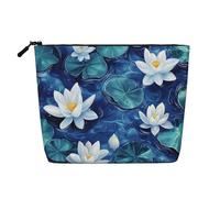 Une trousse de maquillage élégante avec petit chat ludique pour femme, pour un usage quotidien, les voyages et les voyages d'affaires, Lotus blanc, Taille unique